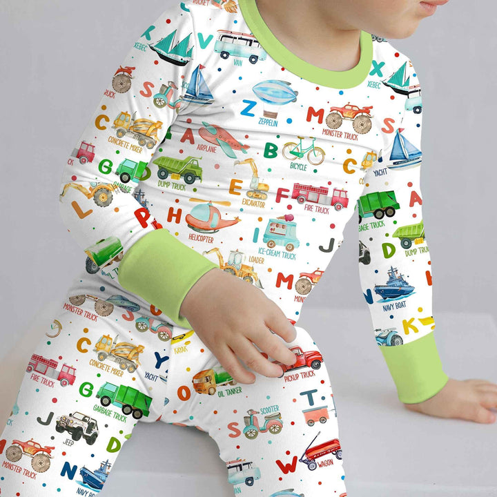 Transportation Alphabet Bamboo Two Piece Long Sleeve Pajama Set