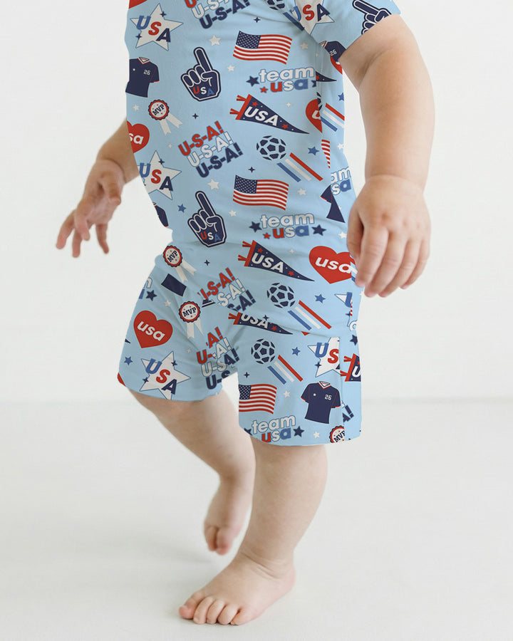Soccer Party Team USA Bamboo Two Piece Short Sleeve Shorts Pajama Set