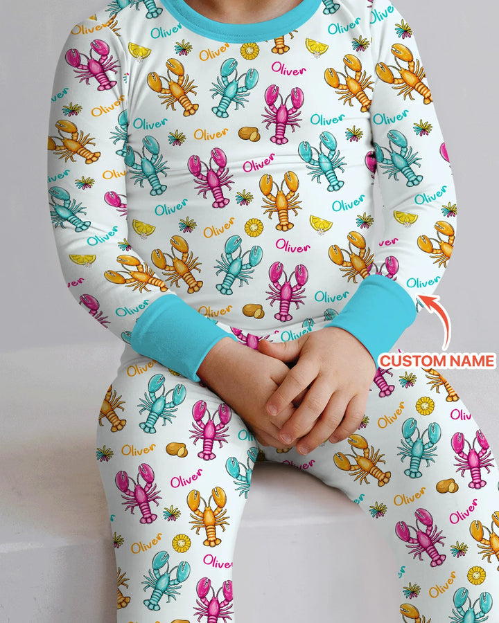 Custom Name Crawfish Crew Bamboo Two Piece Long Sleeve Pajama Set