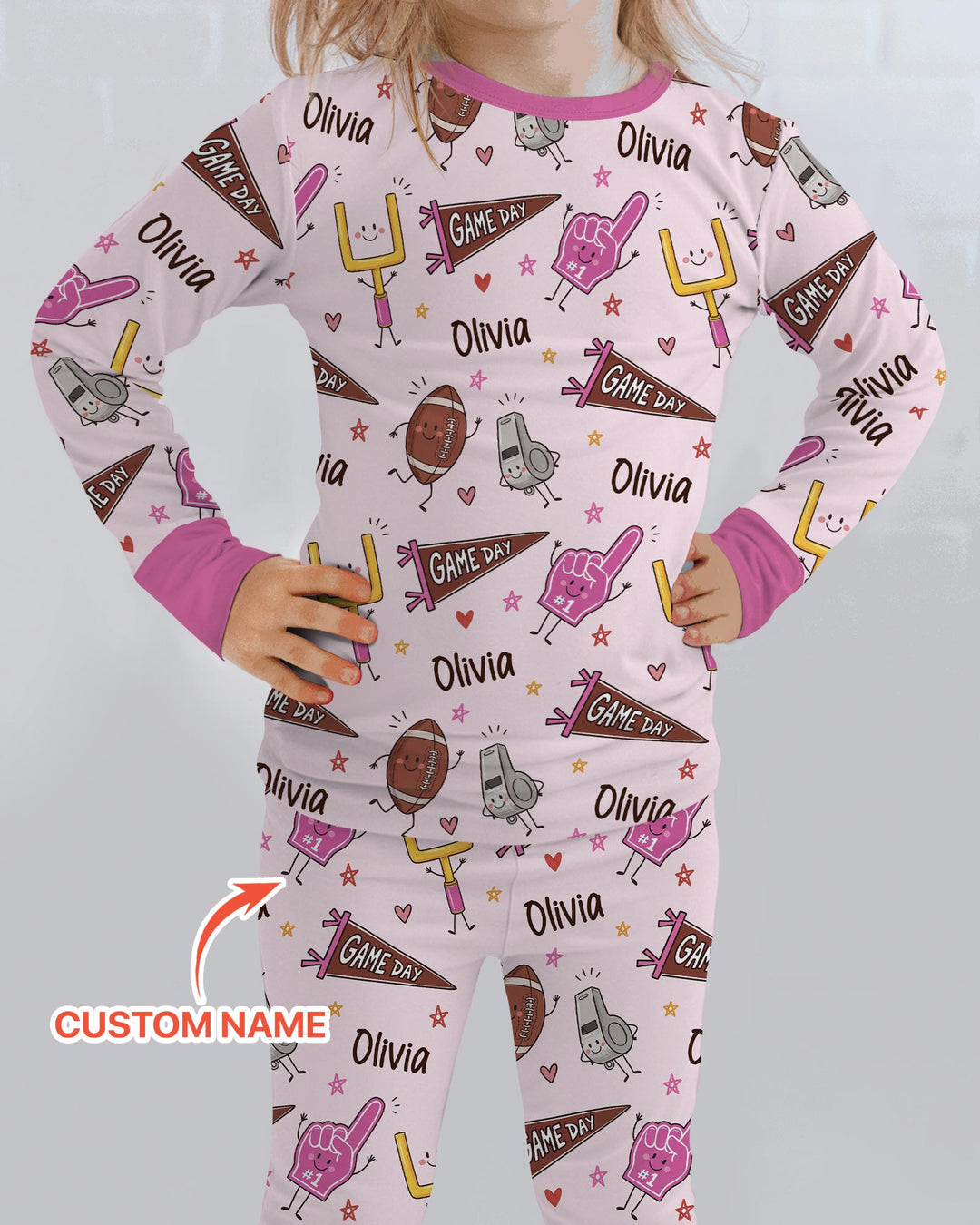 Custom Name Football Game Day Bamboo Two Piece Long Sleeve Pajama Set