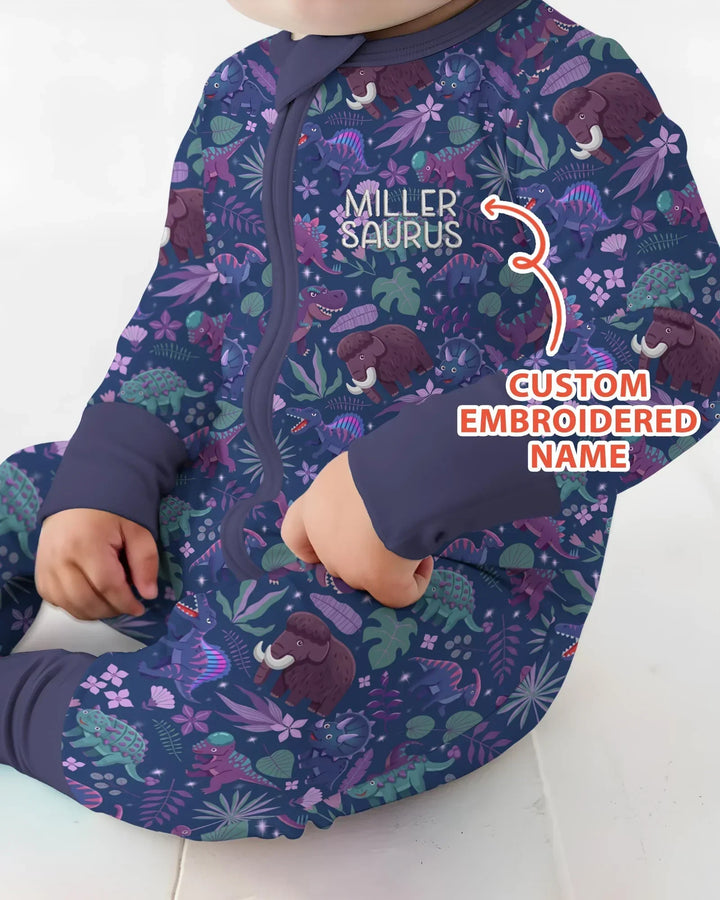 Custom Name Embroidered Dino Dream Night Bamboo Convertible Zippy