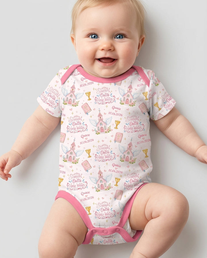 Custom Name Baptism Christening Straight Outta Holy Water Bamboo Bodysuit