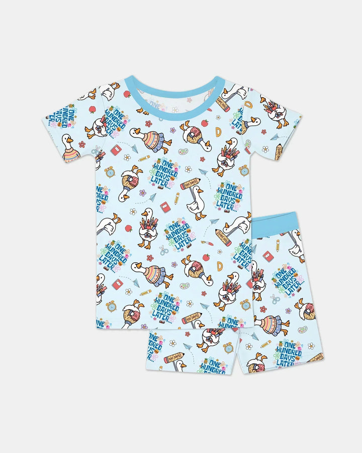 One Hundred Days Later Silly Goose Bamboo Two Piece Short Sleeve Shorts Pajama Set