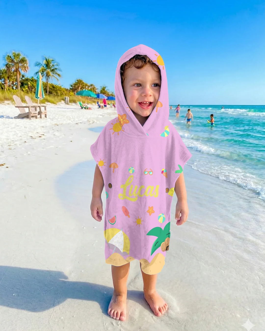 Personalised Fruits Palm Tree Marine Animals Bamboo Swim Poncho