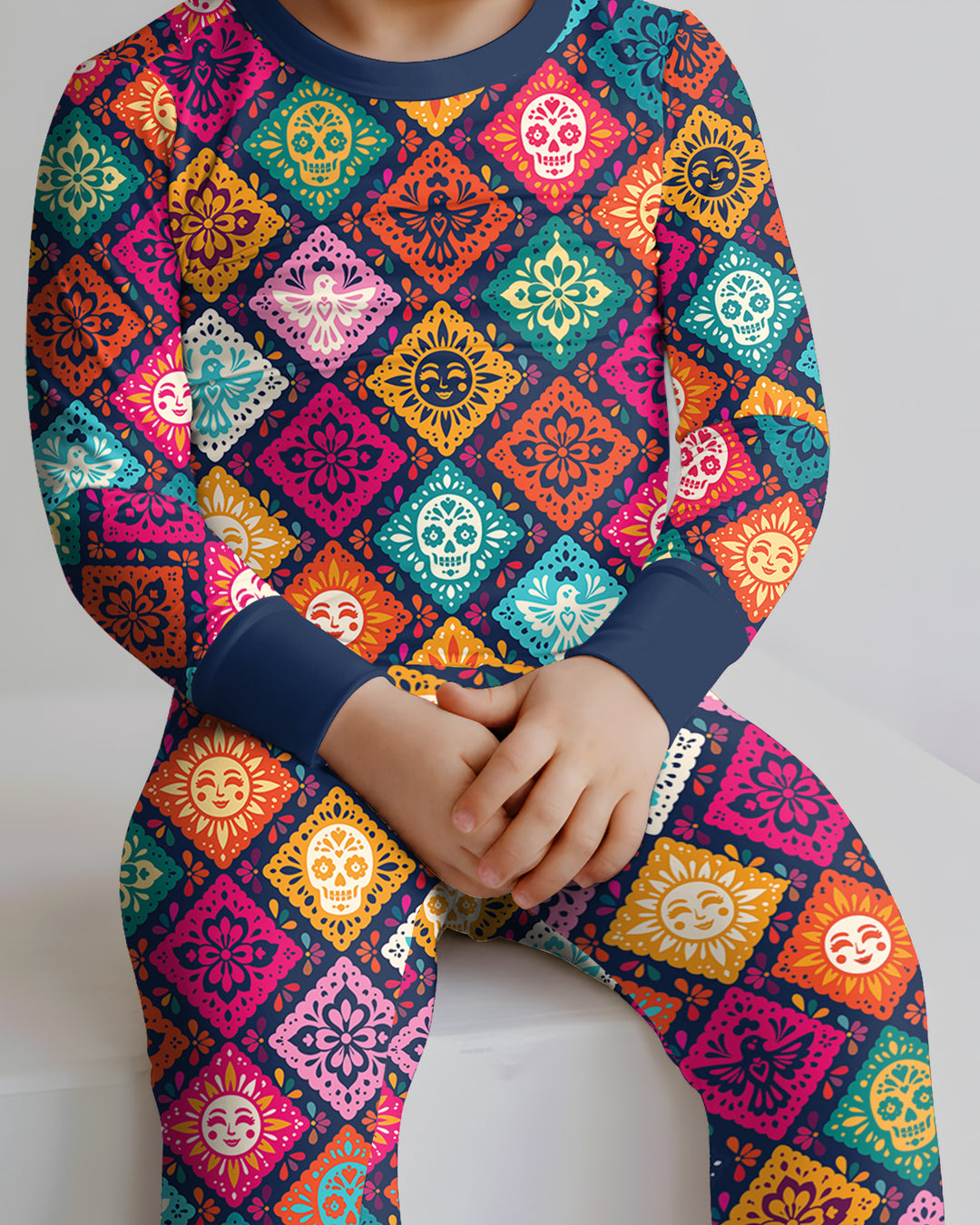 Day of the Dead Colorful Mexican Skull Bamboo Two Piece Long Sleeve Pajama Set