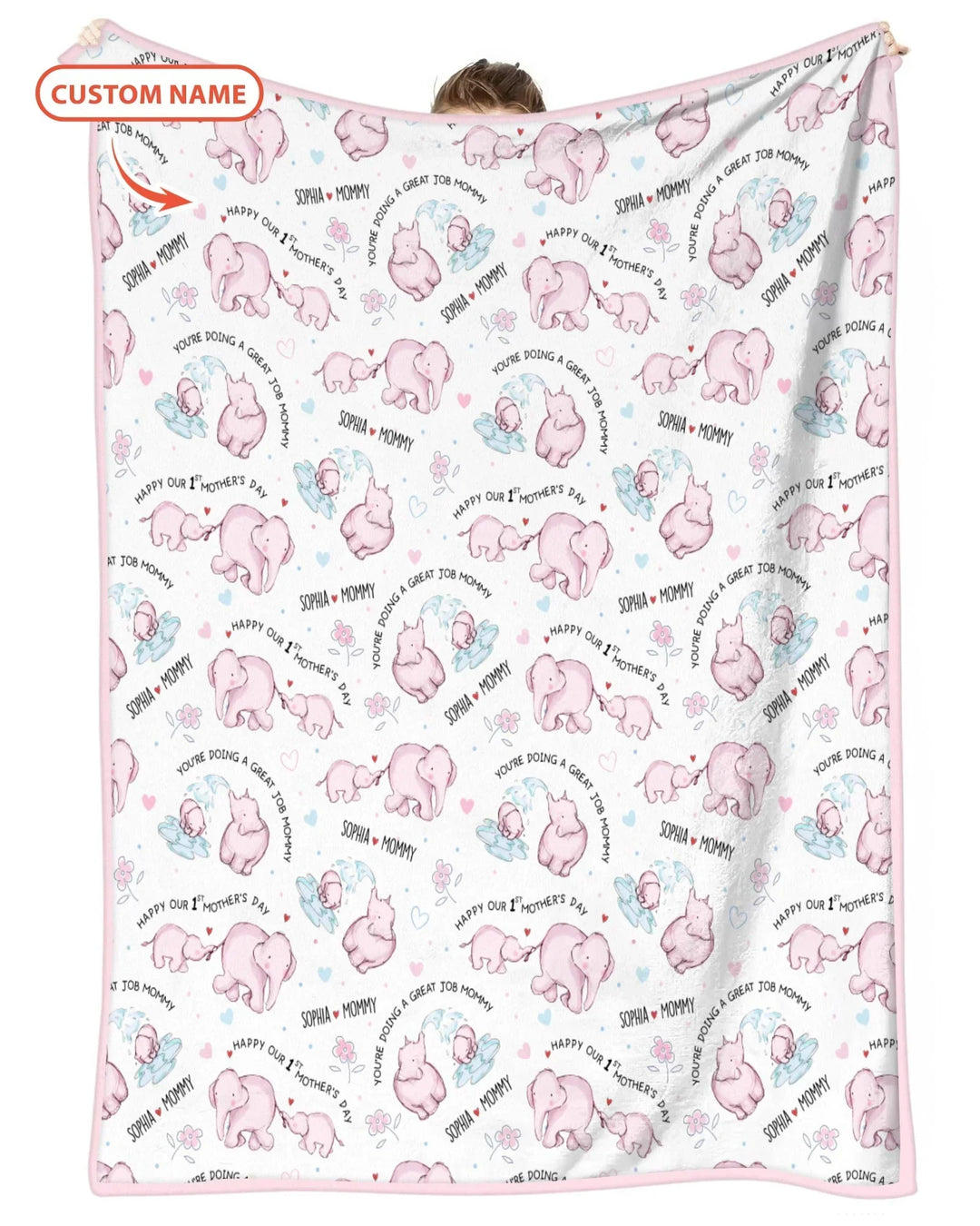 Custom Name Mother & Baby Elephant Bamboo Blanket