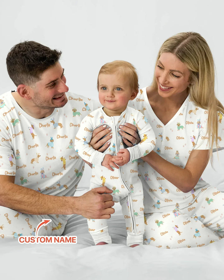 Custom Name Easter Dachshund Bamboo Two Piece Short Sleeve Shorts Pajama Set