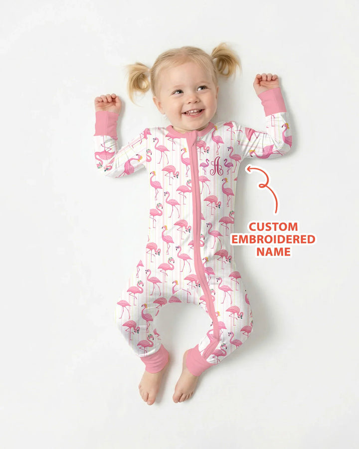 Custom Name Embroidered Flamingo Bamboo Convertible Zippy