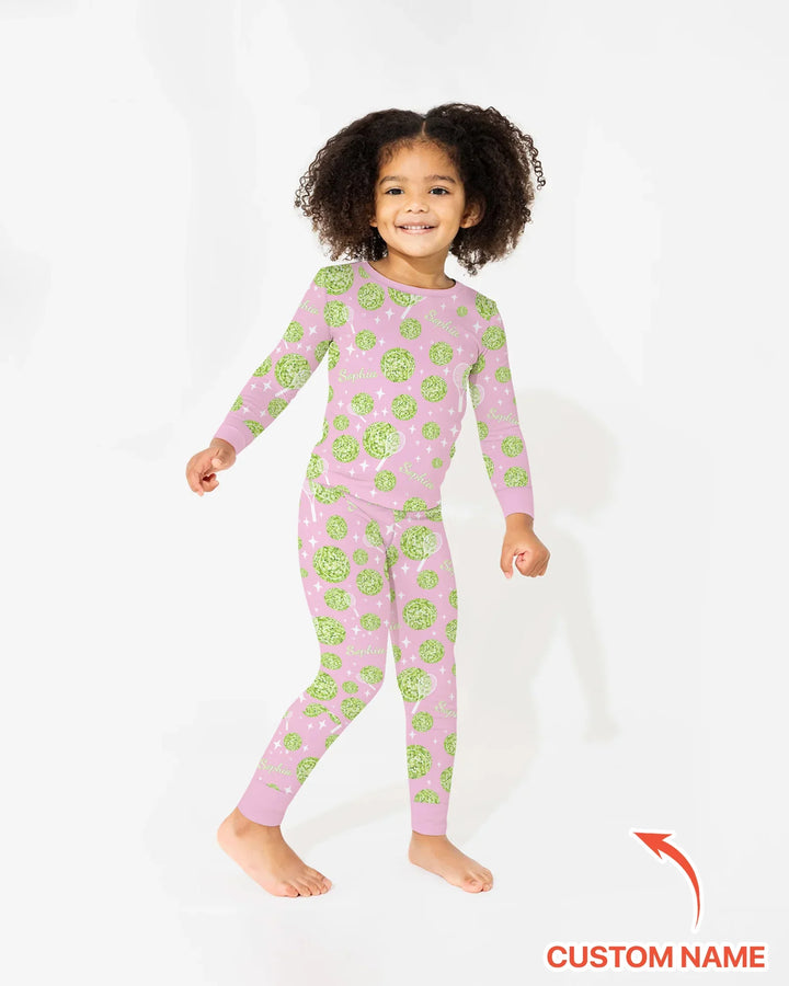 Tennis Disco Girl Party Matching Bamboo Two Piece Long Sleeve Pajama Set
