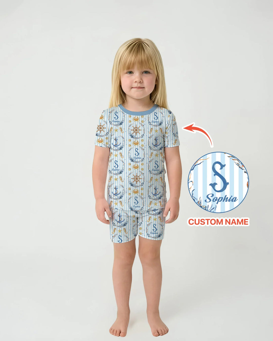 Bon Voyage Custom Name Bamboo Two Piece Short Sleeve Shorts Pajama Set