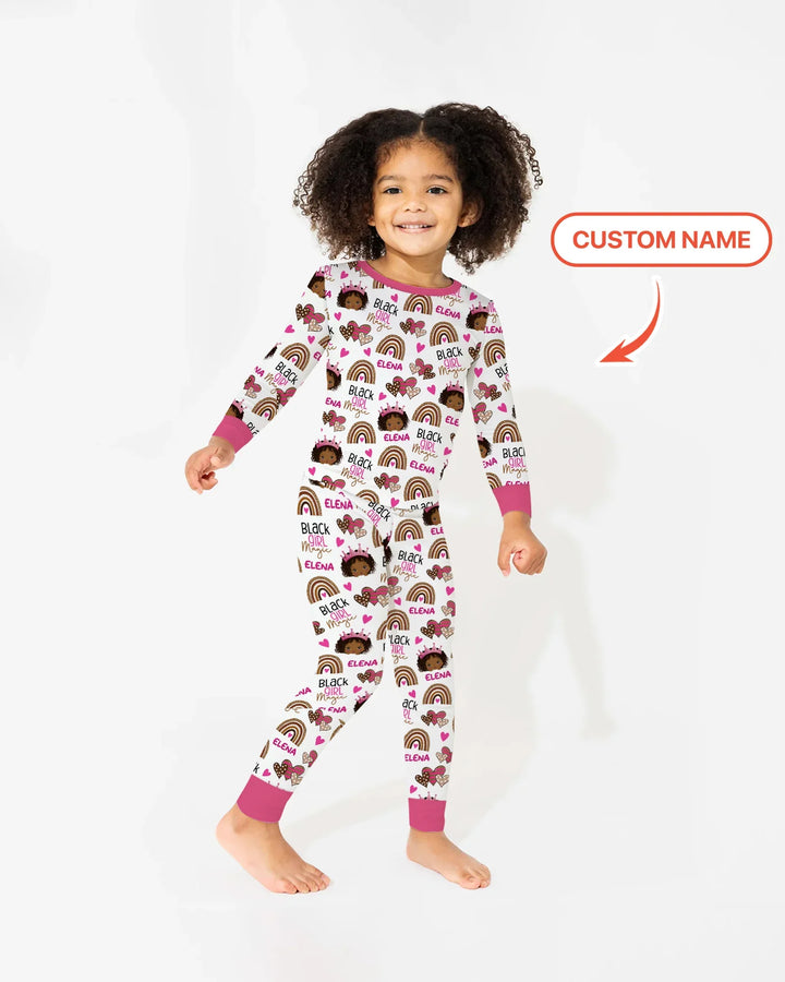 Black Girl Magic Custom Name Bamboo Two Piece Long Sleeve Pajama Set