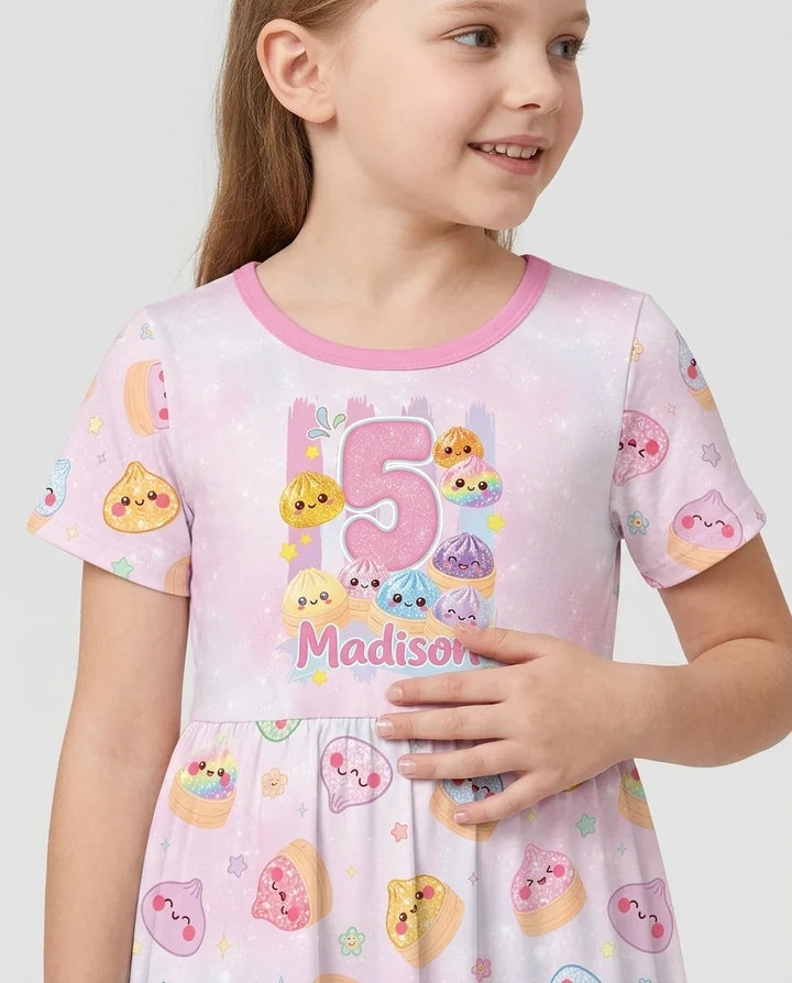Custom Birthday Squish Party Dumpling Bamboo Twirl Dress