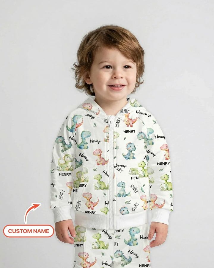 Dinosaur Custom Name Bamboo Zip Hoodie