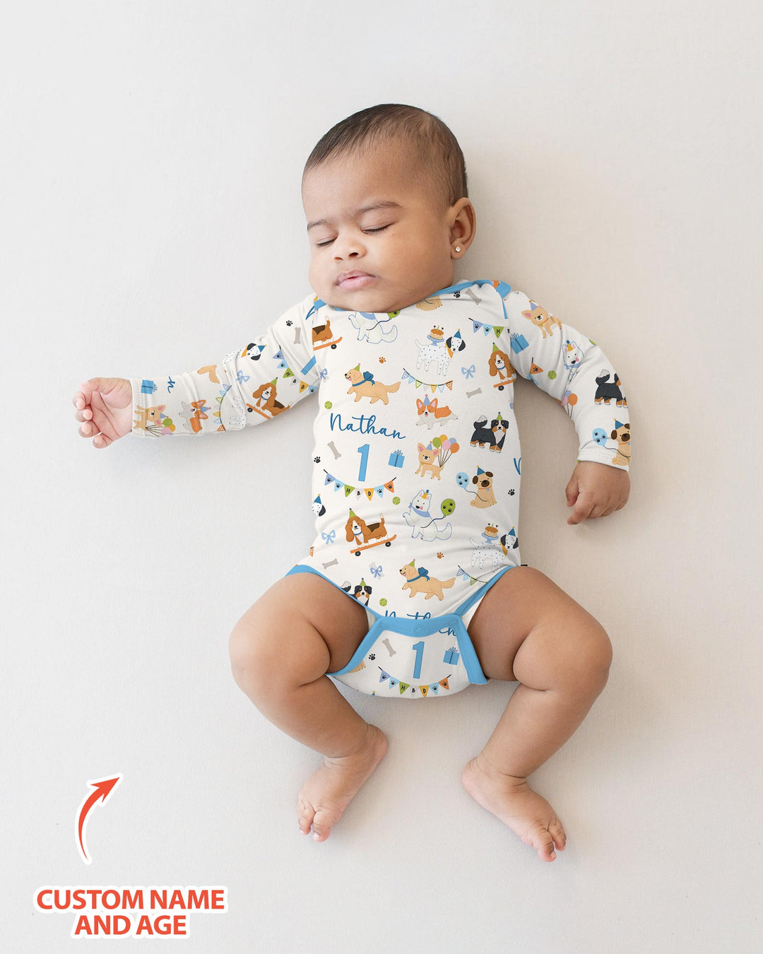 Custom Name Birthday Dogs Party Bamboo Bodysuit
