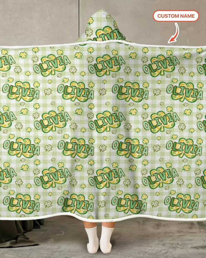Lucky Shamrock Custom Name Bamboo Wearable Hooded Blanket