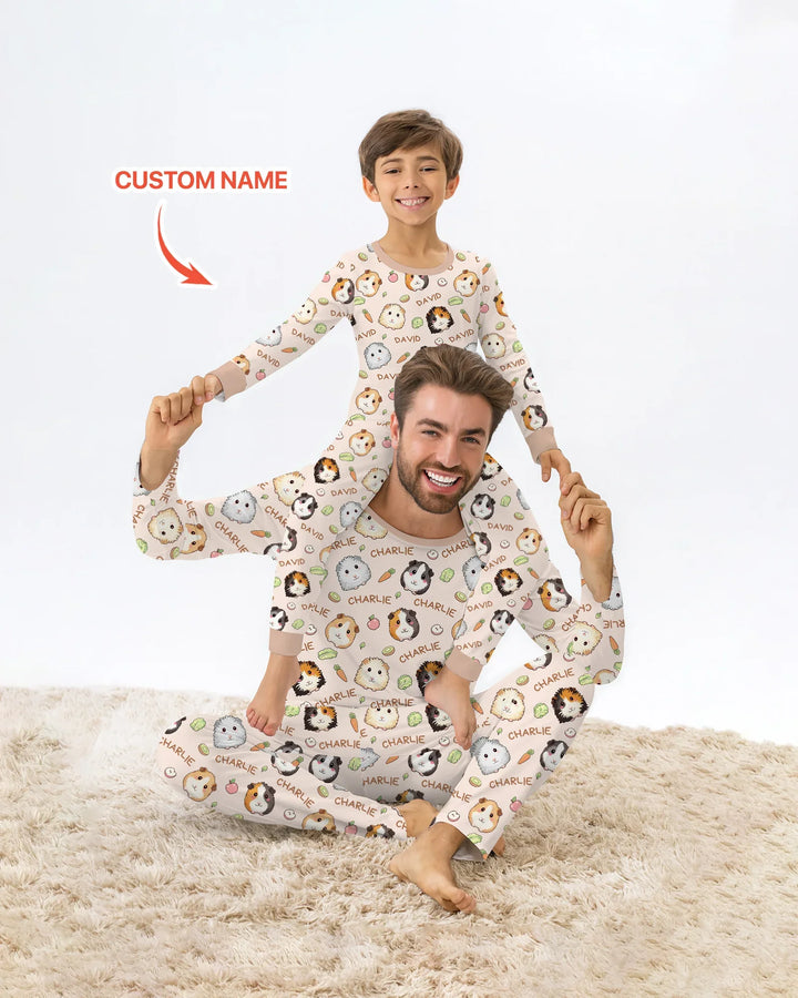 Custom Name Cute Guinea Pigs Bamboo Men's Pajama Set