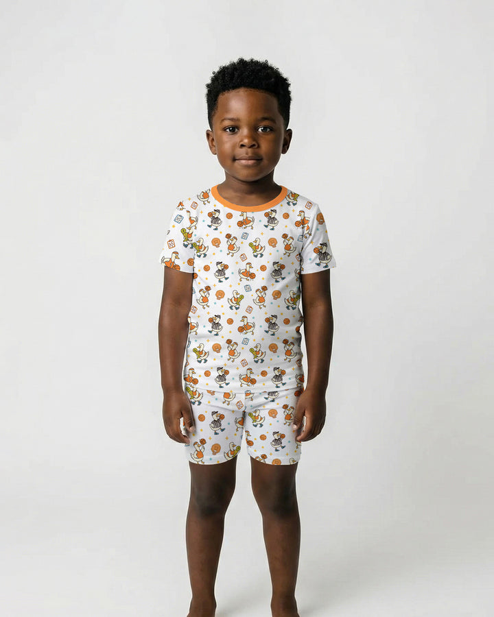 Silly Goose Playing Basketball Bamboo Two Piece Short Sleeve Shorts Pajama Set