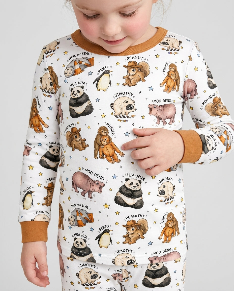 Cute Viral Animals Bamboo Two Piece Long Sleeve Pajama Set