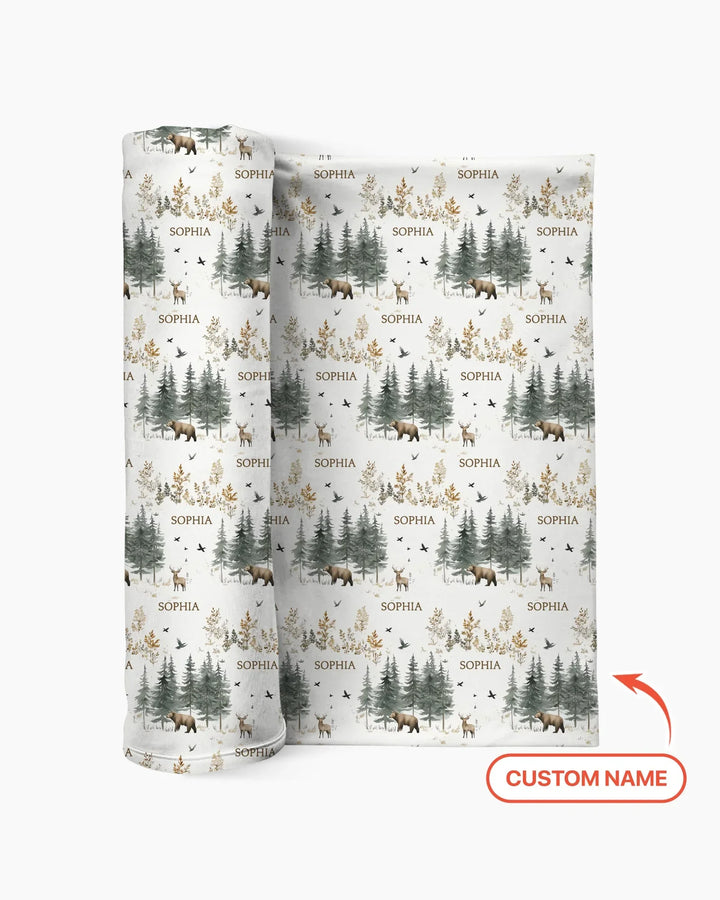 Custom Name Forest Bear Deer swaddle blanket