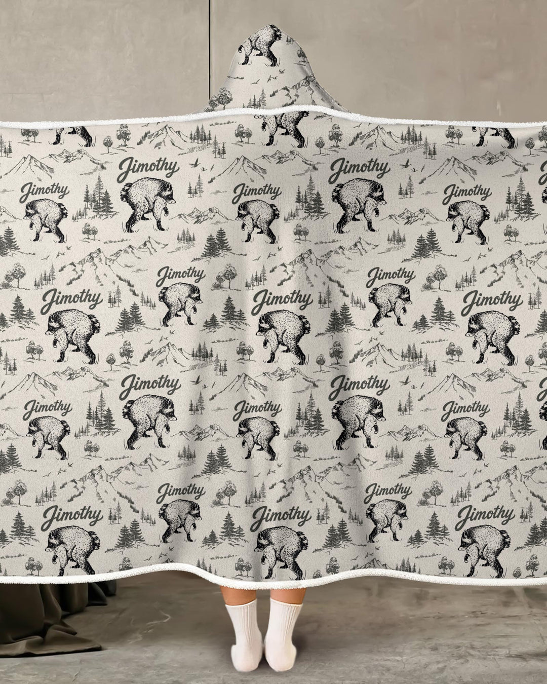 Vintage Jimothy Racoon Family Matching Bamboo Wearable Hooded Blanket