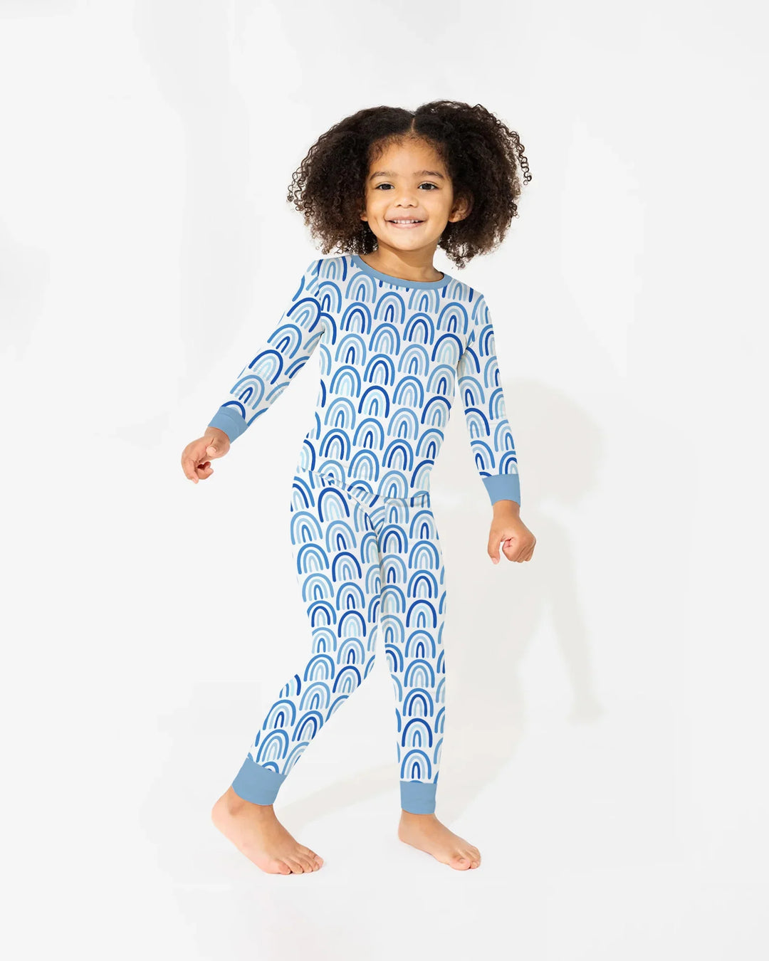 Sky Blue Rainbows Bamboo Two Piece Long Sleeve Pajama Set