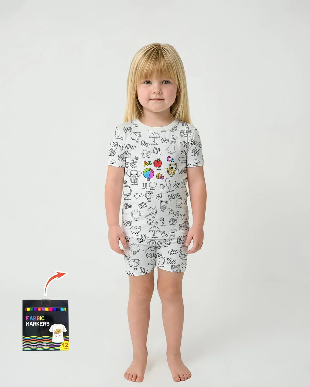 All Colorable Alphabet Bamboo Two Piece Short Sleeve Shorts Pajama Set