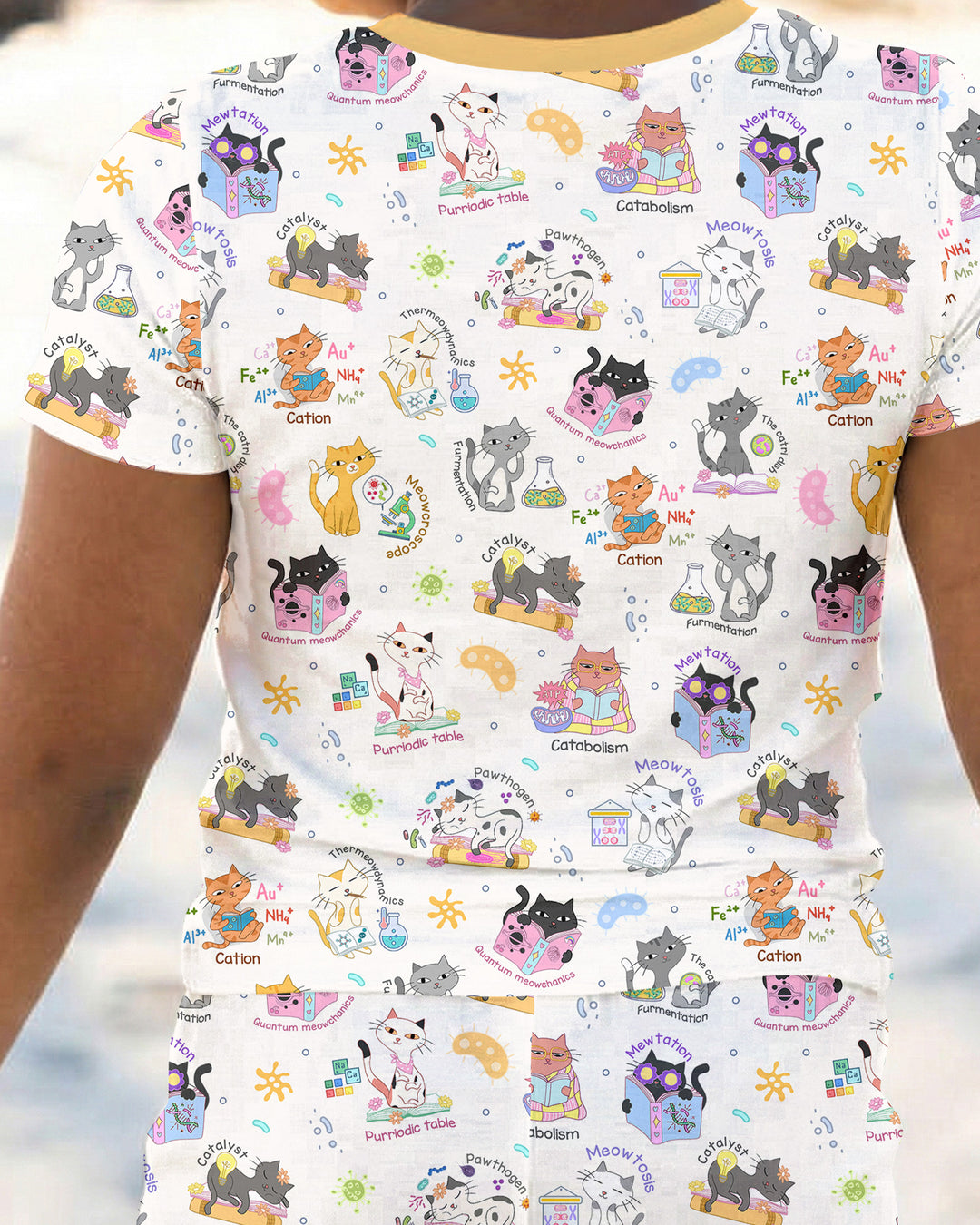 Funny Cat Love Scientist Bamboo Two Piece Short Sleeve Pajama Set
