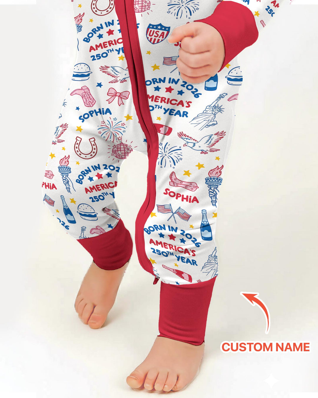 Born in 2026 America’s 250th Year Custom Name Bamboo Convertible Zippy