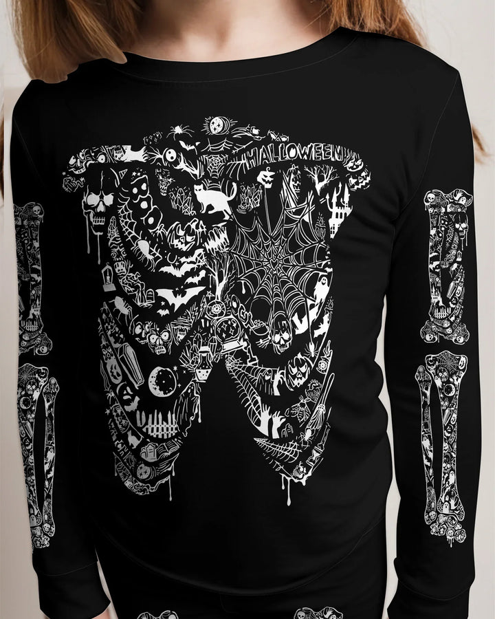 Haunted Halloween Skeleton Bamboo Two Piece Long Sleeve Pajama Set