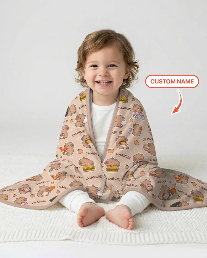 Custom Name Cute Capybara Bamboo Blanket