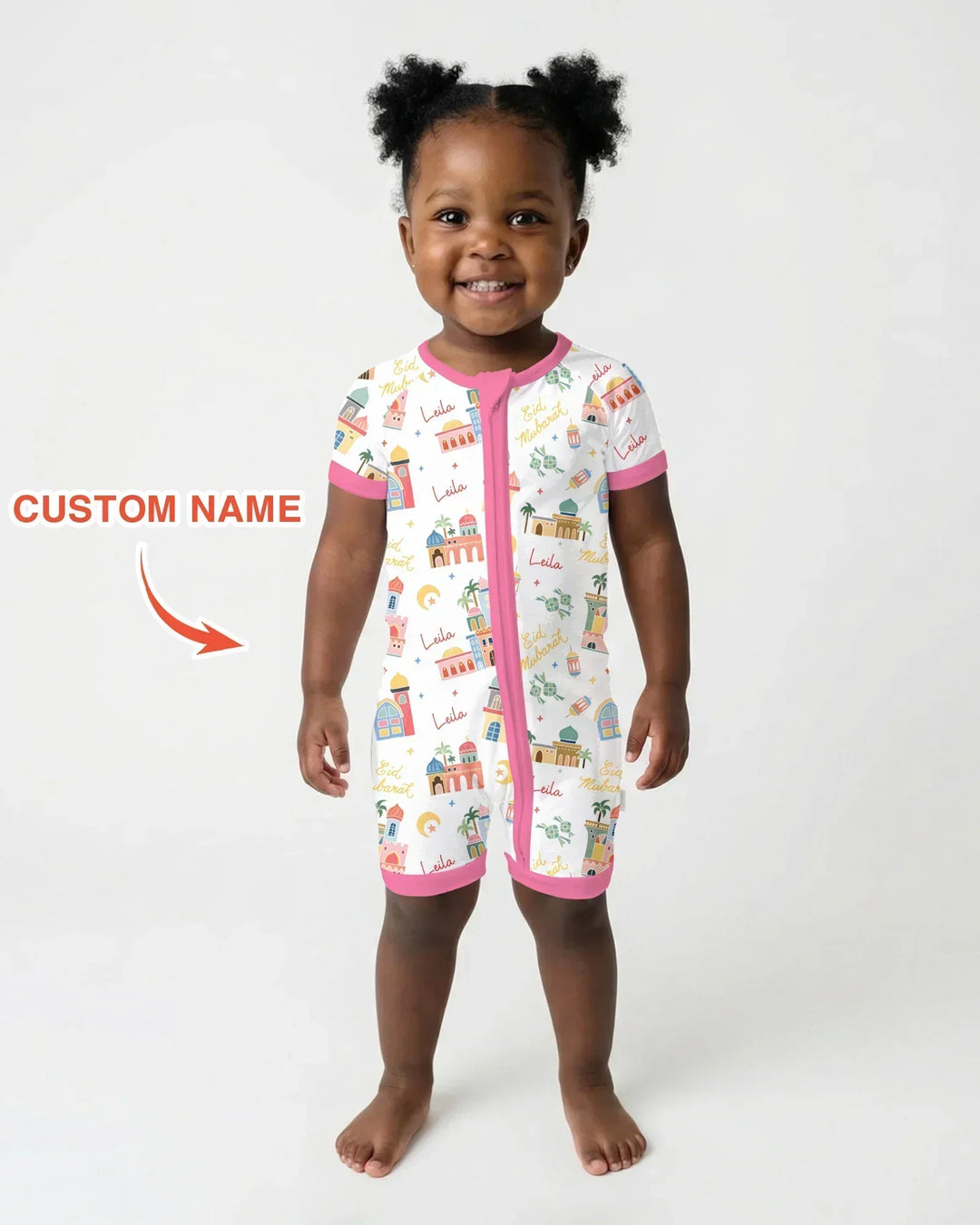 Eid Mubarak Custom Name Bamboo Shorty Zippy