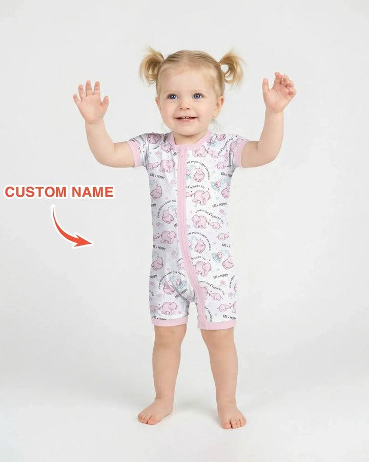 Custom Name Mother & Baby Elephant Bamboo Shorty Zippy
