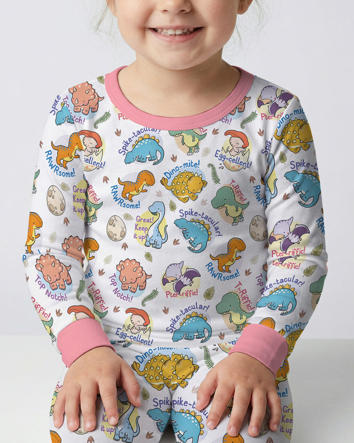 Cute Dinosaur Pun Bamboo Two Piece Long Sleeve Pajama Set