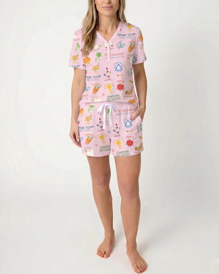 Family Rosh Hashanah Matching Bamboo Women Short Sleeve Short Pajama Set