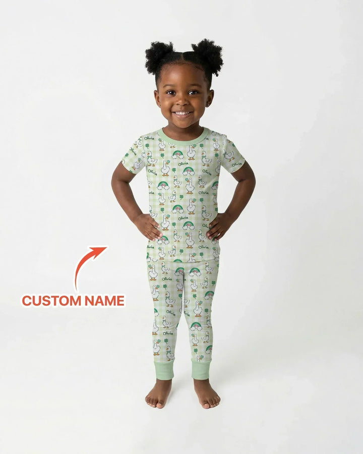 Custom Name Lucky Ducks Bamboo Two Piece Short Sleeve Pajama Set