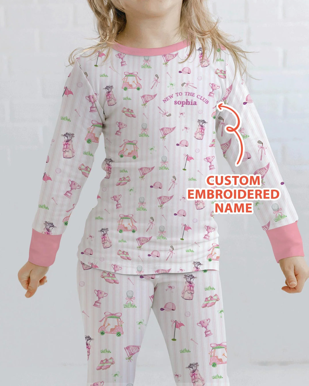 Personalized Embroidered Golf Baby Girl Bamboo Two Piece Long Sleeve Pajama Set
