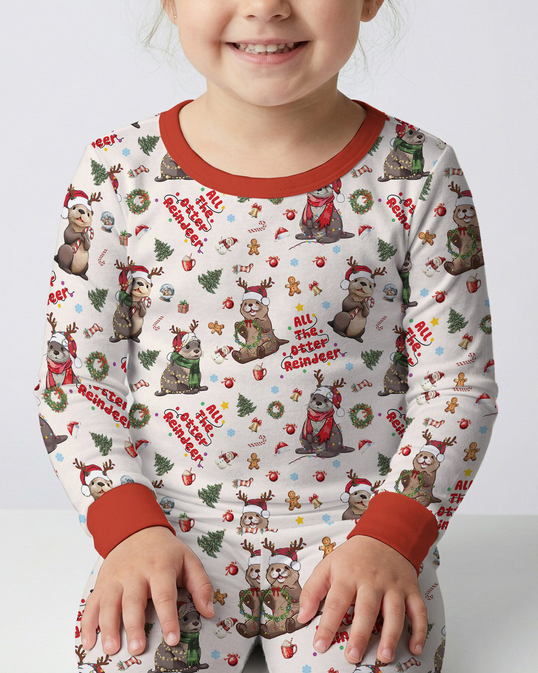 All The Otter Reindeer Bamboo Two Piece Long Sleeve Pajama Set