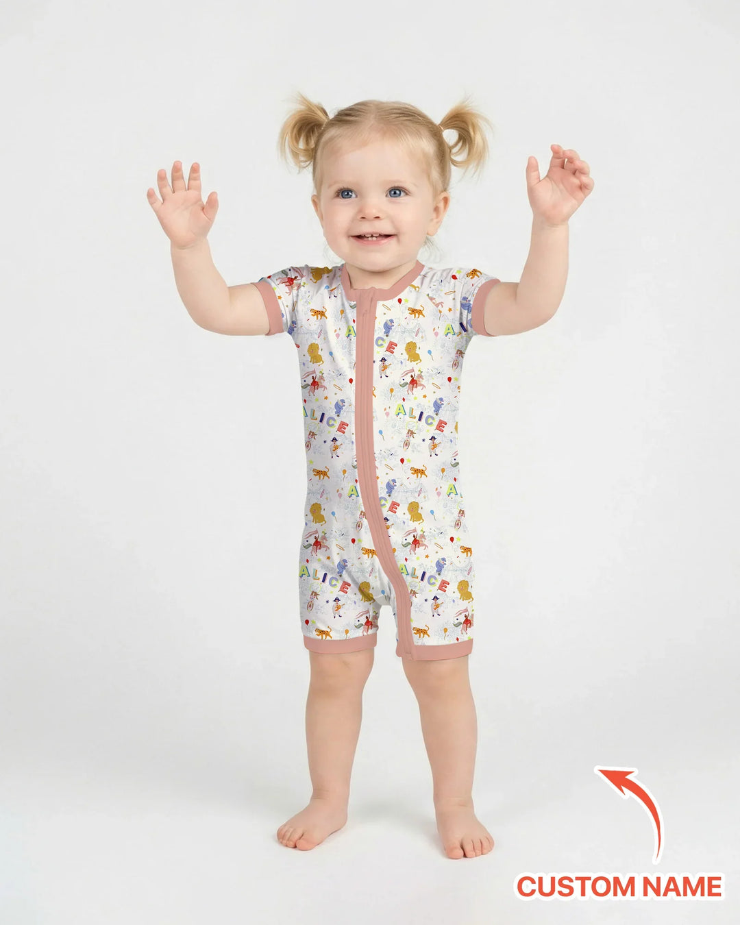 Custom Name Circus Toile Bamboo Shorty Zippy