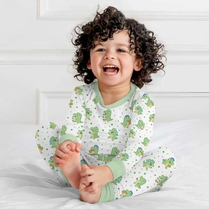 Shabbat Dinosaur Bamboo Two Piece Long Sleeve Pajama Set