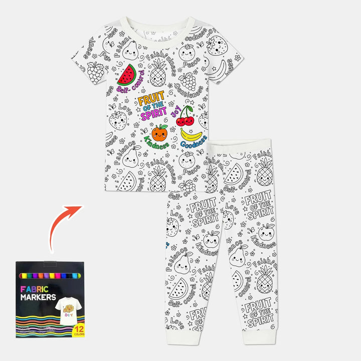All Colorable Fruit of the Spirit Bamboo Two Piece Short Sleeve Pajama Set