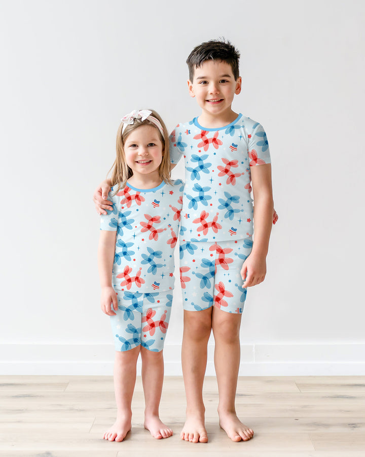 American Balloon Dog Party Bamboo Two Piece Short Sleeve Shorts Pajama Set