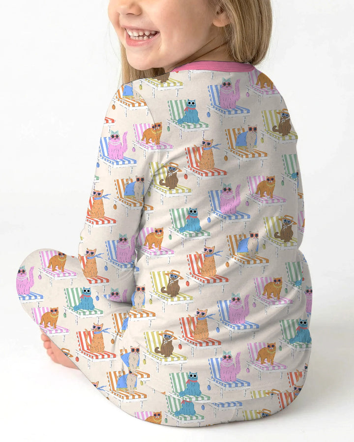 Meow Sunbathing Mommy & Me Matching Bamboo Two Piece Long Sleeve Pajama Set