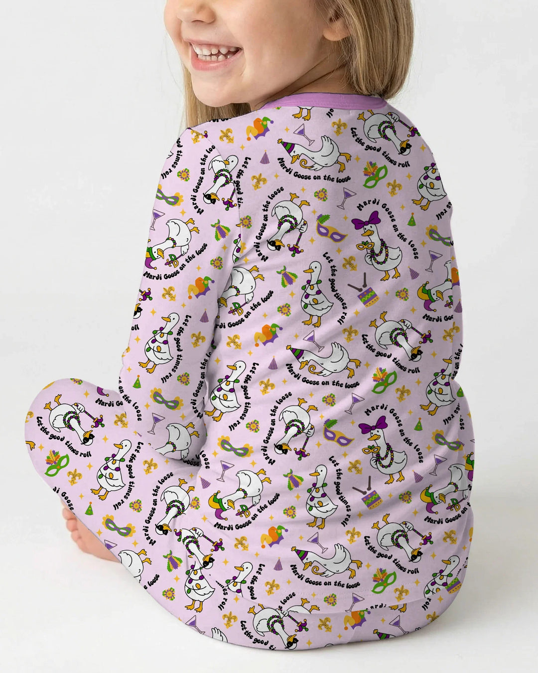 Mardi Gras Silly Goose Bamboo Two Piece Long Sleeve Pajama Set