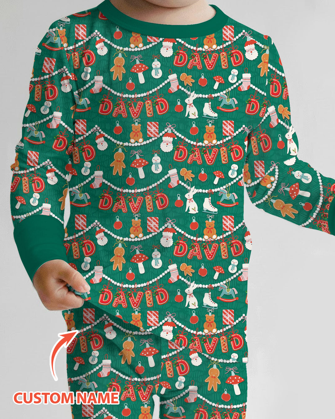 Merry Gingerbread Custom Name Bamboo Two Piece Long Sleeve Pajama Set