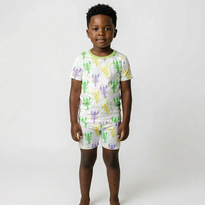 Mardi Gras Crawfish Family Matching Bamboo Two Piece Short Sleeve Shorts Pajama Set