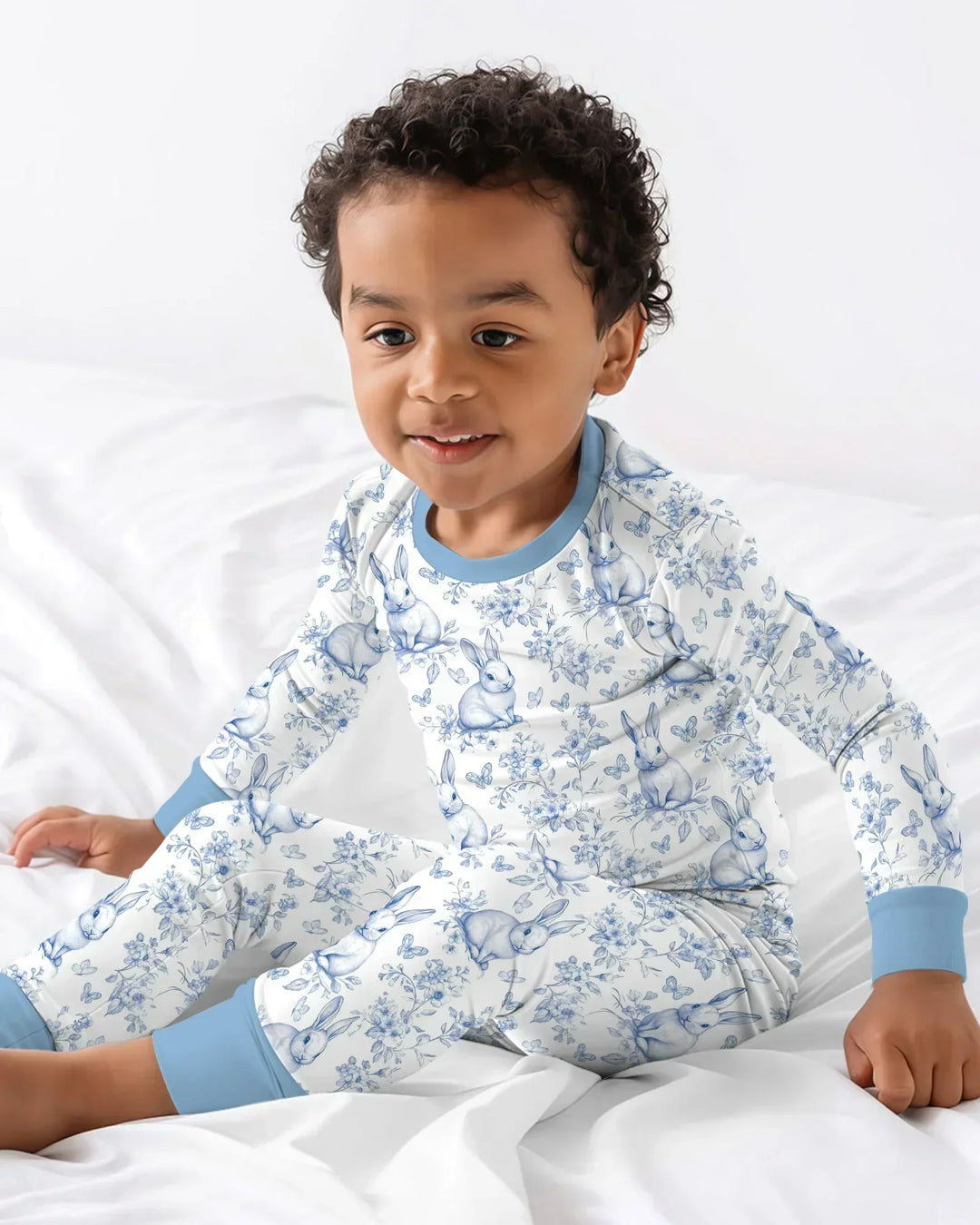 Easter Chinoiserie Toile de Jouy Bamboo Two Piece Long Sleeve Pajama Set