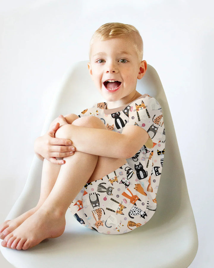 Goofy Mischief Cat Family Matching Bamboo Two Piece Short Sleeve Shorts Pajama Set