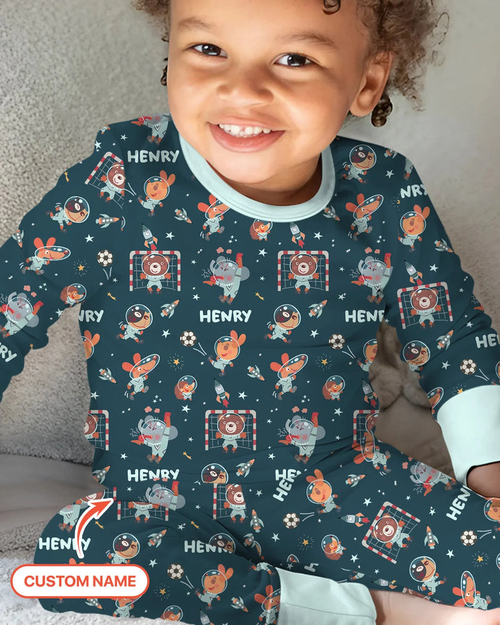 Space Soccer Bamboo Two Piece Long Sleeve Pajama Set