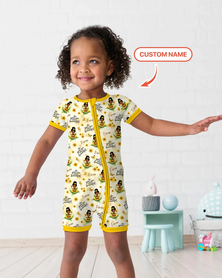Custom Name Sunflower Queen Bamboo Shorty Zippy