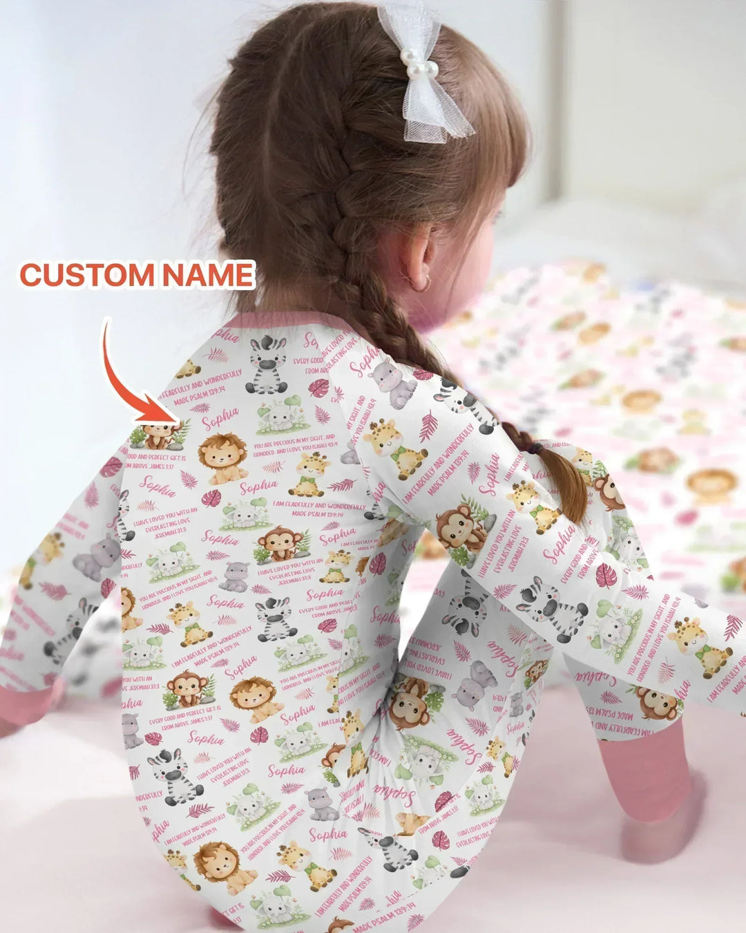 Custom Name Bible Verse Safari Animal Bamboo Convertible Zippy